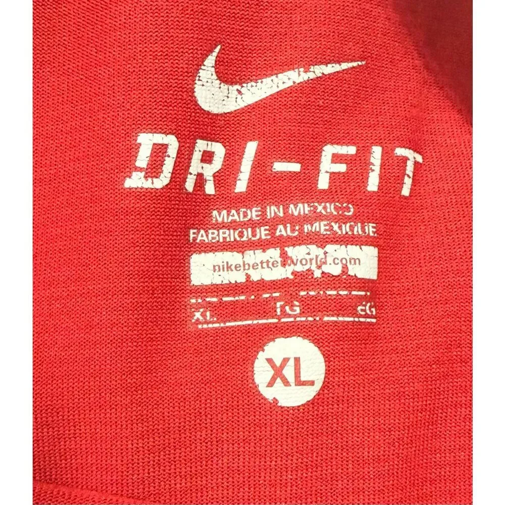 Nike Dri-Fit T-Shirt Red XL Silver Swoosh Training Running Athleisure